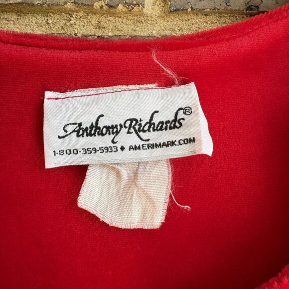 Vintage Anthony Richards Red Velvet Velour Scalloped V Neck Dress Pockets Sz 10 - Picture 7 of 8